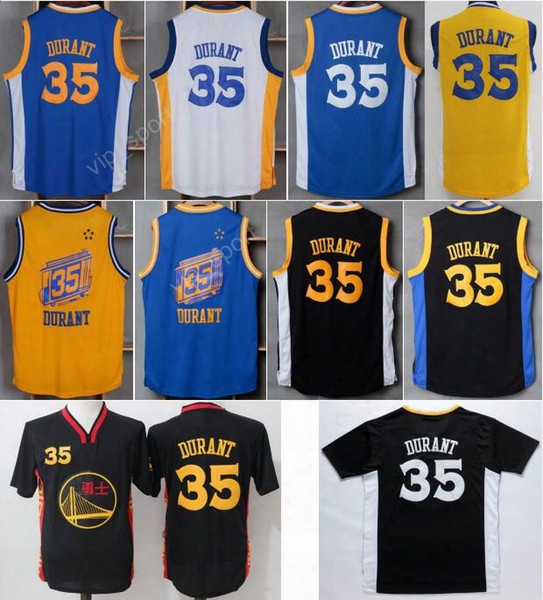 High 35 Kevin Durant Basketball Jerseys Man Chinese Throwback Sport Kevin Durant Jersey All Stitching Blue White Yellow Free Shipping