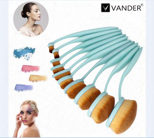 Hot Sale 10pcs Blue/pink/purple Beauty Oval Toothbrush Makeup Brushes Cosmetic Foundation Blending Pencil Brushes