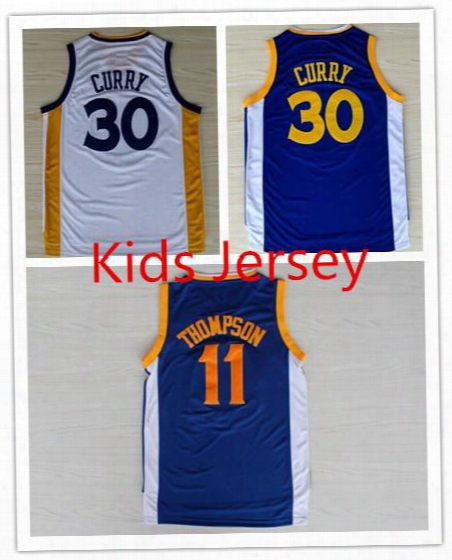 Kid&#039;s Basketball Jersey #30 Stephen Curry Sleeveless Sports Shirts #11 Thompson Embroided Blue Casual Sportswear Boys Outdoor Uniforms