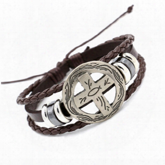 Newest Cross Shield Infinity Bracelets Fashion Vintage Multilayer Braided Leather Charm Bracelet Wristband For Men Women Personality Jewelry