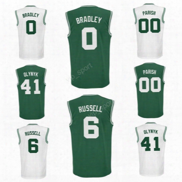Printed 0 Avery Bradley Basketball Jerseys Men 6 Bill Russell 41 Kelly Olynyk 00 Rober Parish Jersey For Sport Fans Alternate Green White