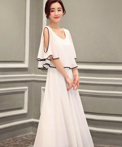The New Women&#039;s Korean Version Of The Self-cultivation Strapless Long Dress Lotus Leaf Chiffon Dress Sleeves Summer