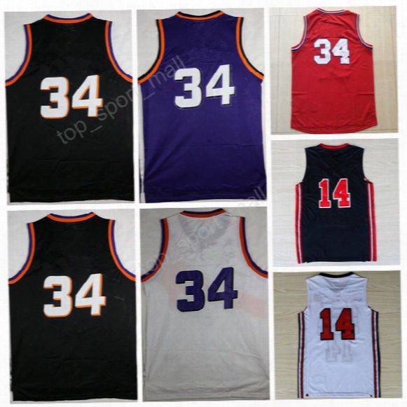 1992 Usa Dream Team One 14 Charles Barkley Jersey 34 Charles Barkley Throwback Uniforms Red Black Purple White Navy Blue With Player Name