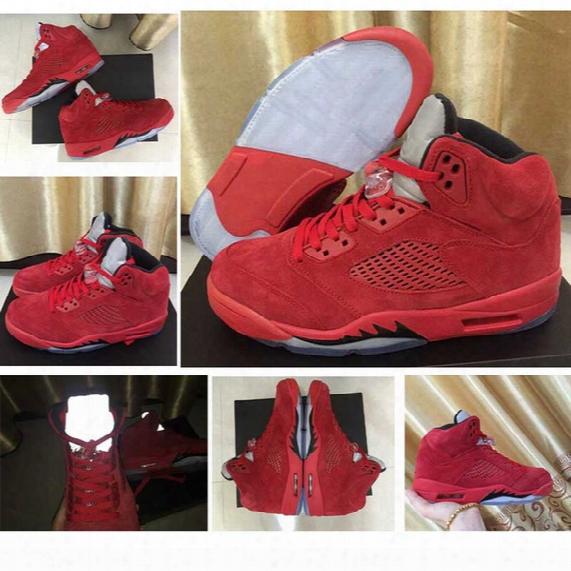 2017 Air Retro 5 Red Suede Basketball Shoes Men Women University Red Black University Red Raging Bull 3m Reflect Outdoor Sports Sneakers