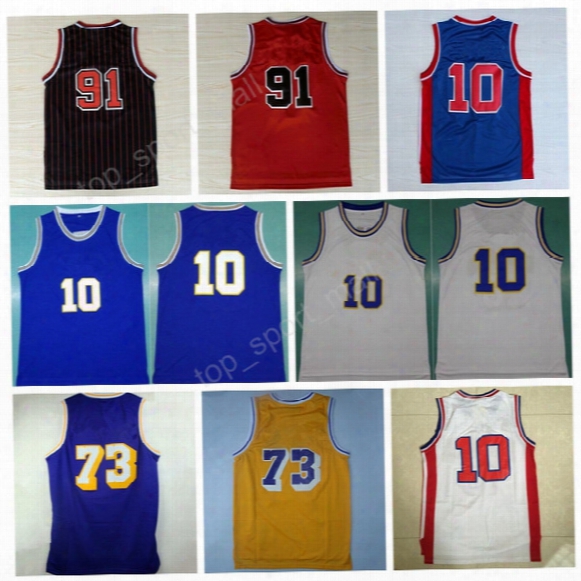 2017 Retro 10 Dennis Rodman Jersey 73 Men All Stitched 91 Dennis Rodman Throwback Uniforms Home Blue Yellow White Red With Player Name