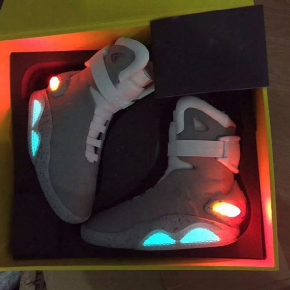 Air Mag Marty Mcflys Sneakers Led Back To The Future Glow In The Dark Men Basketball Shoes Sneaker Gray Top Quality Size 7-12