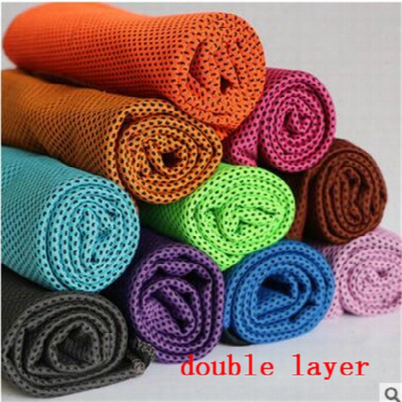 Double Layer Ice Towel Ice Cold Towels 90*35cm Instant Cooling Quick Dry Yoga Towel Scarf Summer Hand Face Towels Free Dhl Shipping