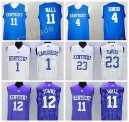 Kentucky Wildcats Jerseys 2017 College 11 John Wall Shirt 23 Anthony Davis 4 Rajon Rondo Uniforms 1 Skal Labissiere Home Blue Purple White