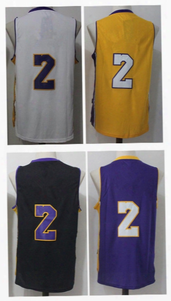 Men Basketball Retro Lakerz #2 Ball White Purple Balck Yellow Jerseys Short