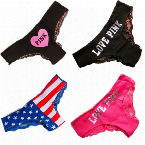 New 17colors Pink Detonation Hot Model The American Flag Lace Panties Sexy Women Underwear Sexy Panties 2764
