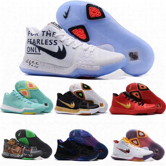 Newest Kyrie 3 Irving Glod Tie Dye Bhm Men Basketball Shoes Black Ice White Chrome Crossover Huarache Cavs Kyrie Irving 3s Sports Sneakers
