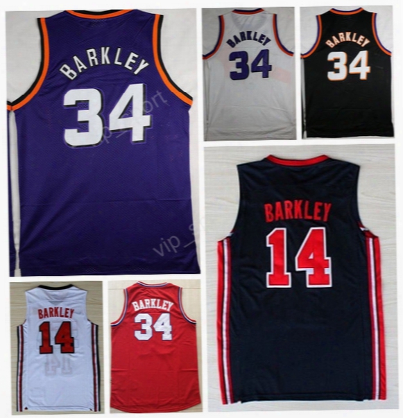 Throwback 34 Charles Barkley Jersey Men 1992 Usa Dream Team One 34 Charles Barkley Basketball Jerseys Vintage Sport Purple Red Blue Black