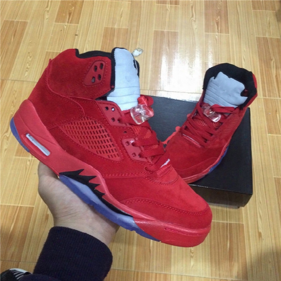 With Box New Retro 5 V Raging Bull Red Suede Men Basketball Shoes Sports Sneakers Good Quality Wholesale Drop Shipping