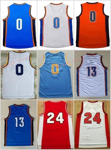2017 New #13 Paul George Jersey Men #0 Russell Westbrook Blue White Orange Basketball Jerseys Stitched Embroidery Logos Free Shipping