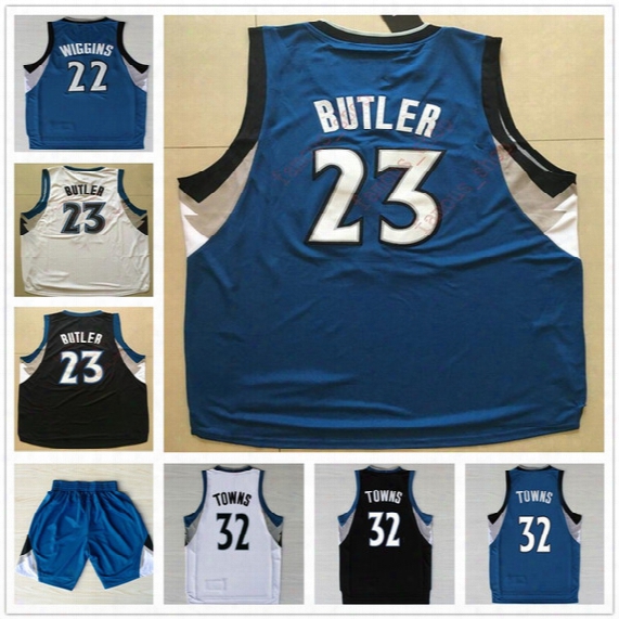 2017 New Basketball #23 Jimmy Butler Jerseys Top Quality 100% Stitched #22 Andrew Wiggins Black Blue White #32 Karl-anthony Towns Jerseys