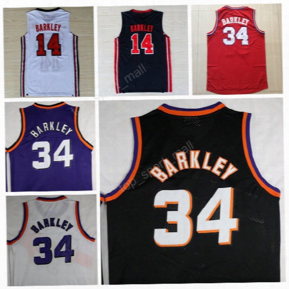 Free Shipping 34 Charles Barkley Jersey Throwback Basketball Jerseys  Barkley Uniforms 1992 Usa Dream Team Vintage Sport Purple Black White