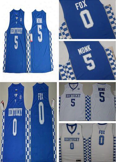 Hot Sale 2017 Kentucky Wildcats College Basketball Jerseys #5 Malik Monk #0 Deaaron Fox New Style Blue White Stitched University Jersey
