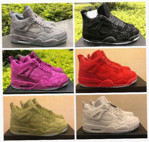 Kaws Air Retro 4 Cool Grey Black Pink Red Green White Mens Basketball Shoes Sneaker 4s Basket Ball Sports Shoes With Box
