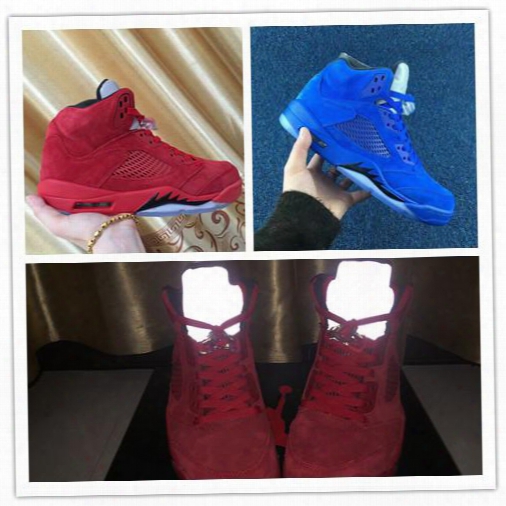 New 2017 Air Retro 5 V Raging Bull Red Blue Suede Men Basketball Shoes Black Sports Sneakers Top Disposition Wholesale Trainers Size 8-13