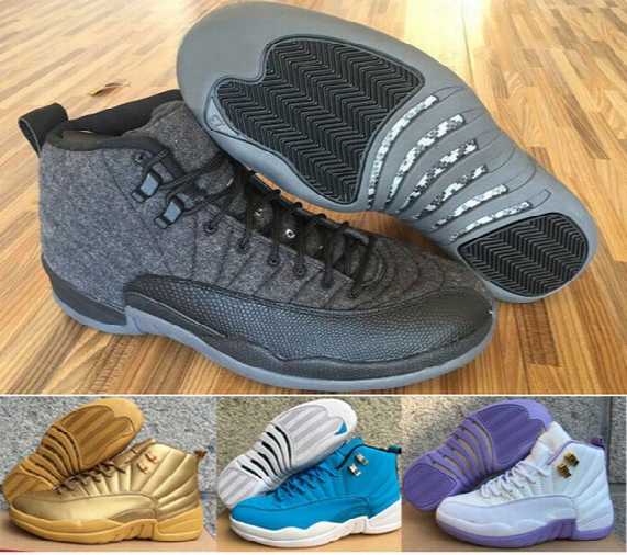 Newest Air Retro 12 Xii Wool Men Women Basketball Shoes Retro 12 Playoff Black White Ovo Gym Red Flu Game Purple Sports Sneakers