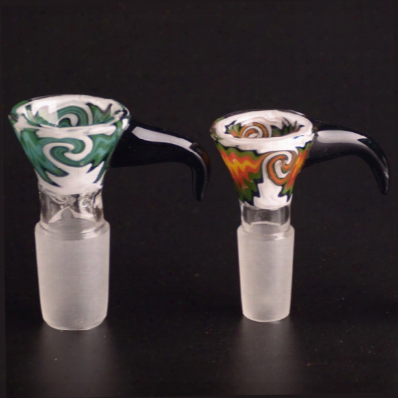 Reversal Glass Bowl Colour Cone Type With Tail Handle Mixed Color Lines With 14.5mm Or 18.8mm Male Joint