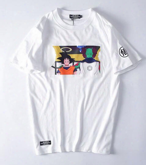 Trendy Brand Favorite Chen Kaws Murals Dragonball Character Icons Printed Cotton T-shirt With Short Sleeves Tee
