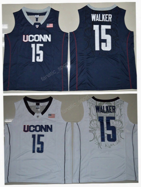 Uconn Huskies College 15 Kemba Walker Jersey Men For Sport Fans Kemba Walker Basketball Jerseys Team Color Navy Blue White High Quality