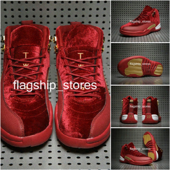 [with Box] On Sale Good Quality Brand Jumpman Christmas Red Retro 12 Mens Basketball Shoes Burgundy Xii Velvet Size Us8-13 Free Shipping