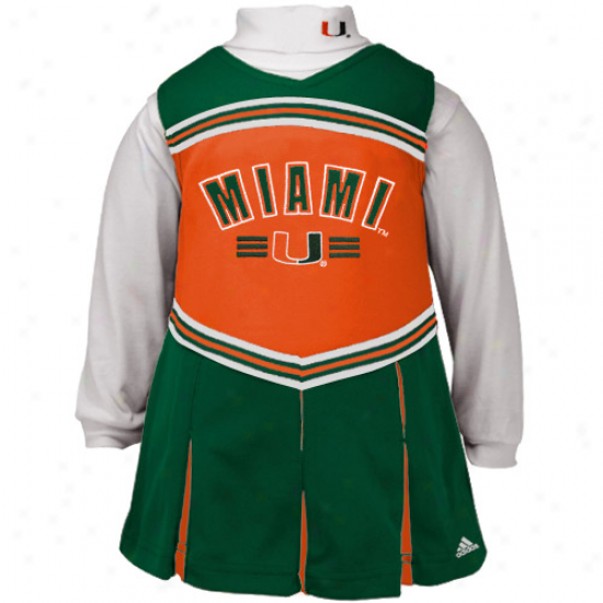 Adidas Miami Hurricanes Toddler Girls Orange-green 2-piece Turtleneck & Cheerleader Adorn Set