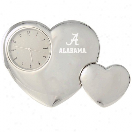 Alabama Crimson Current Silver Tone Double Heart Clock