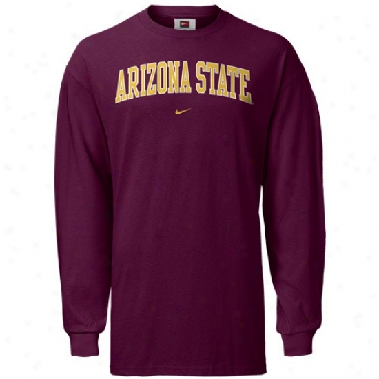 Arizona State Sun Devils Tshirts : Nike Arixna State Sun Devils Maroon Classic Logo Long Sleeve Tshirts