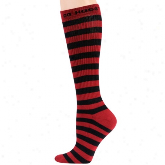 Arkansas Razorbacks Ladies Cardinal-black Stripe dKnee-high Socks