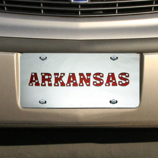 Arkansas Razorbacks Silver Polka Dot Mirrored License Plate