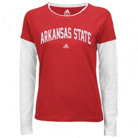 Arkansas State Red Wolves Tshirt : dAidas Arkabsas State Red Wolves Ladies Red Fontology Double Layer Long Sleeve Tshort