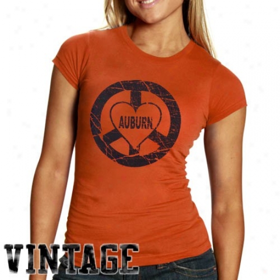 Auburn Tiger Attirw: Auburn Tiger Ladies Orange Peace And Love Vintage T-shirt