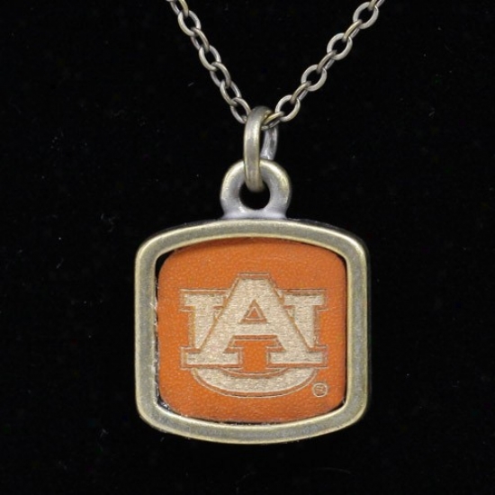 Auburn Tigers Engraved Square Leather Necklace