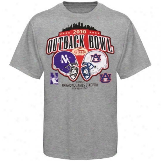 Nut-brown Unierdity T-shirt : Auburn University Youth Ash 2010 Outback Bowl Bound Dueling Helmets T-shirt