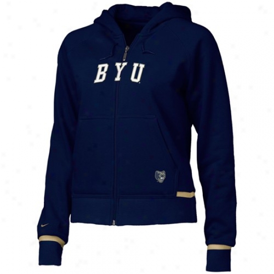 Byu Cougars Hpody : Nike Brigham Young Cougars Navy Blue Ladies College Logo Zip-up Hoody