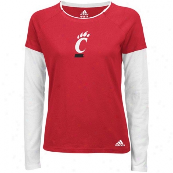 Cincy Bearcats Shirts : Adidas Cincy Bearcats Ladies Red Loud & Proud Layered Long Sleeve Shirts