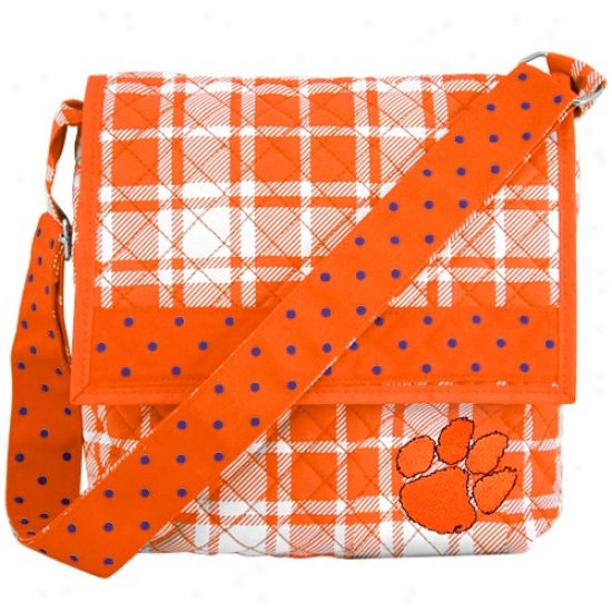 Clemsoon Tigers Orange Plaid Quilted Messenger Bag