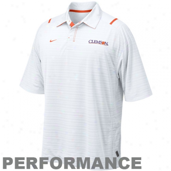 Clemson University Clothes: Nike Clemson University White Conference Corner Performance Polo