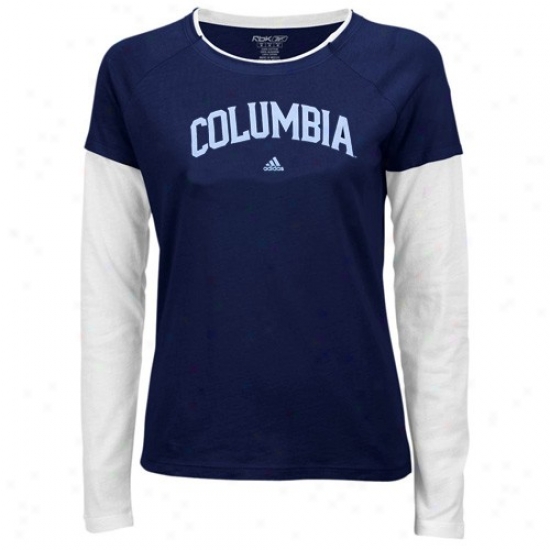 Columbia Univerzity Lions Tshirts : Adidas Columbia University Lions  Ladies Navy Blue Fontology Double Layer A ~ time Sleeve Tshirts
