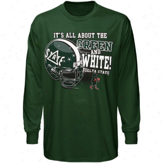 Delta State Fighting Okra Tee : Delta State Contention Okra Green All About Green & White Long Sleeve Tee