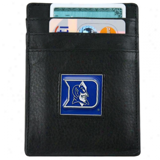 Duke Blue Devils Mourning Leather Money Clip And Busiiness Card Holder