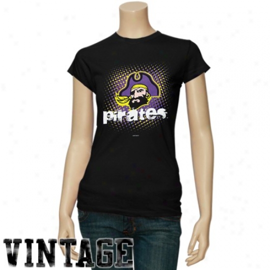 East Carolina Pirates Shirts : Easr Carolina Pirates Ladies Black Mascot Matrix Vintage Shirts