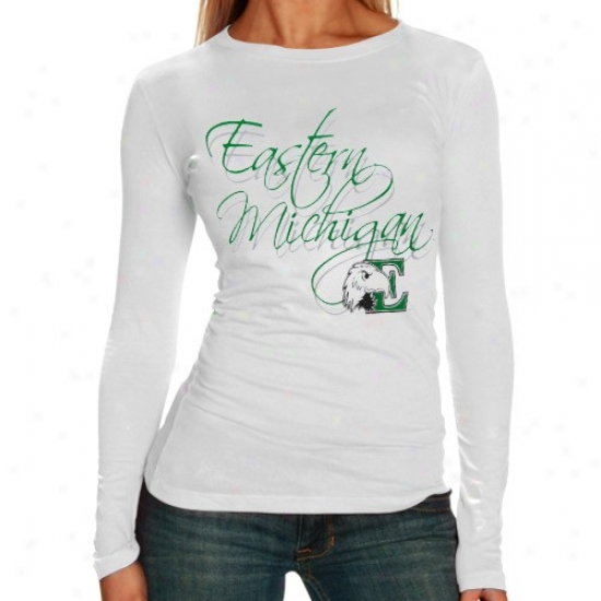 Eastern Michigan Eagles T Shirt : Eastern Michigan Eagles Ladies White Script Long Sleeve T Shirt