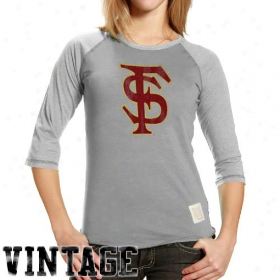 Florida State Tshitr : Original Retro Brand Florida State (fsu) Ladies Gray 3/4 Sleeve Raglan Vintage Premium Tshirts