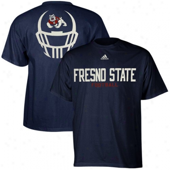 Fresnp State Bulldogs T Shirt : Adidas Fresno State Bulldogs  Navy Blue Helmet Mask Basic T Shirt