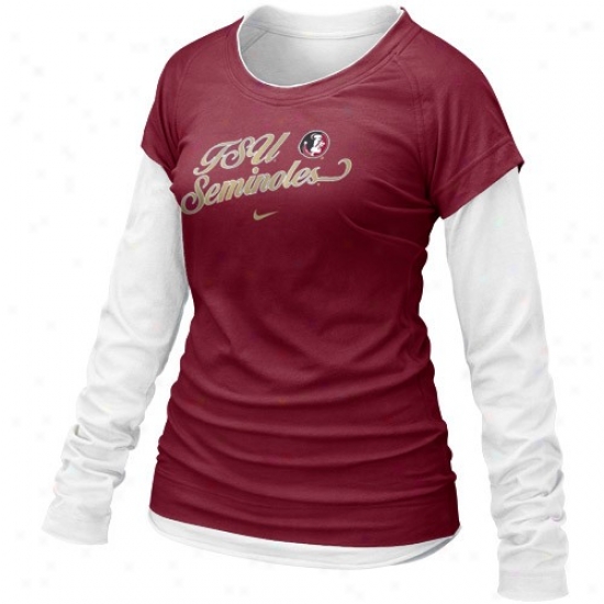 Fsu Seminole Shirt : Nike Fsu Seminole (fsu) Ladies Garnet 2010 Cross Campus Double Layer Lng Sleeve Shirt