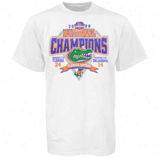 Gator Shirt : Gator Bcs National Champions 2008 White Logo Shiele Score Shirt
